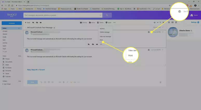 click on print to Print All Yahoo Emails Without Ads