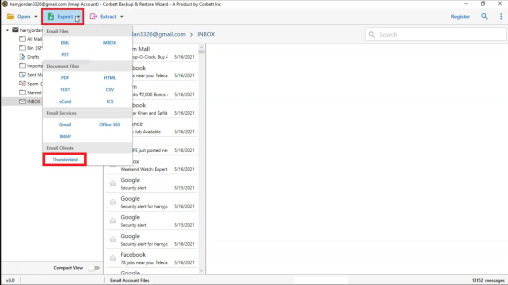 click export and select thunderbird option