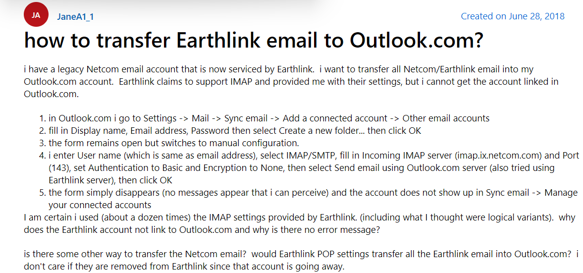 earthlink outlook email settings