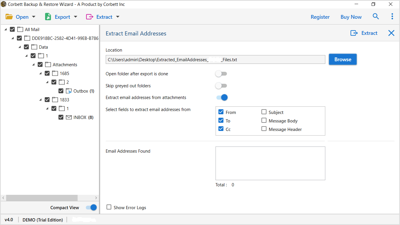 utilize Email Address Extract Options