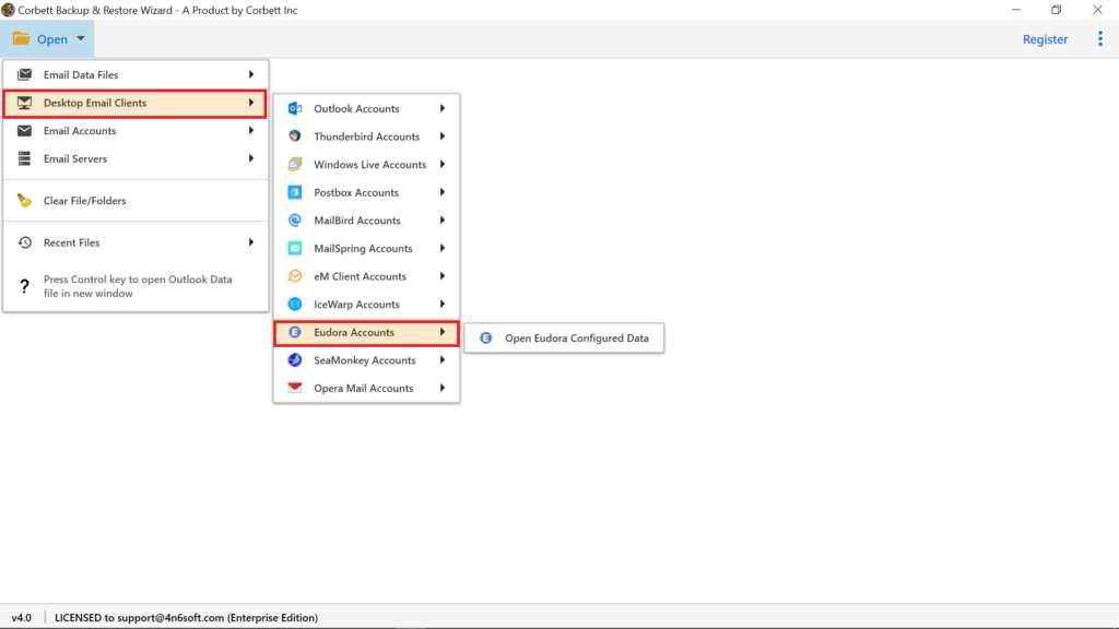 Select Desktop Email Client > Eudora Account