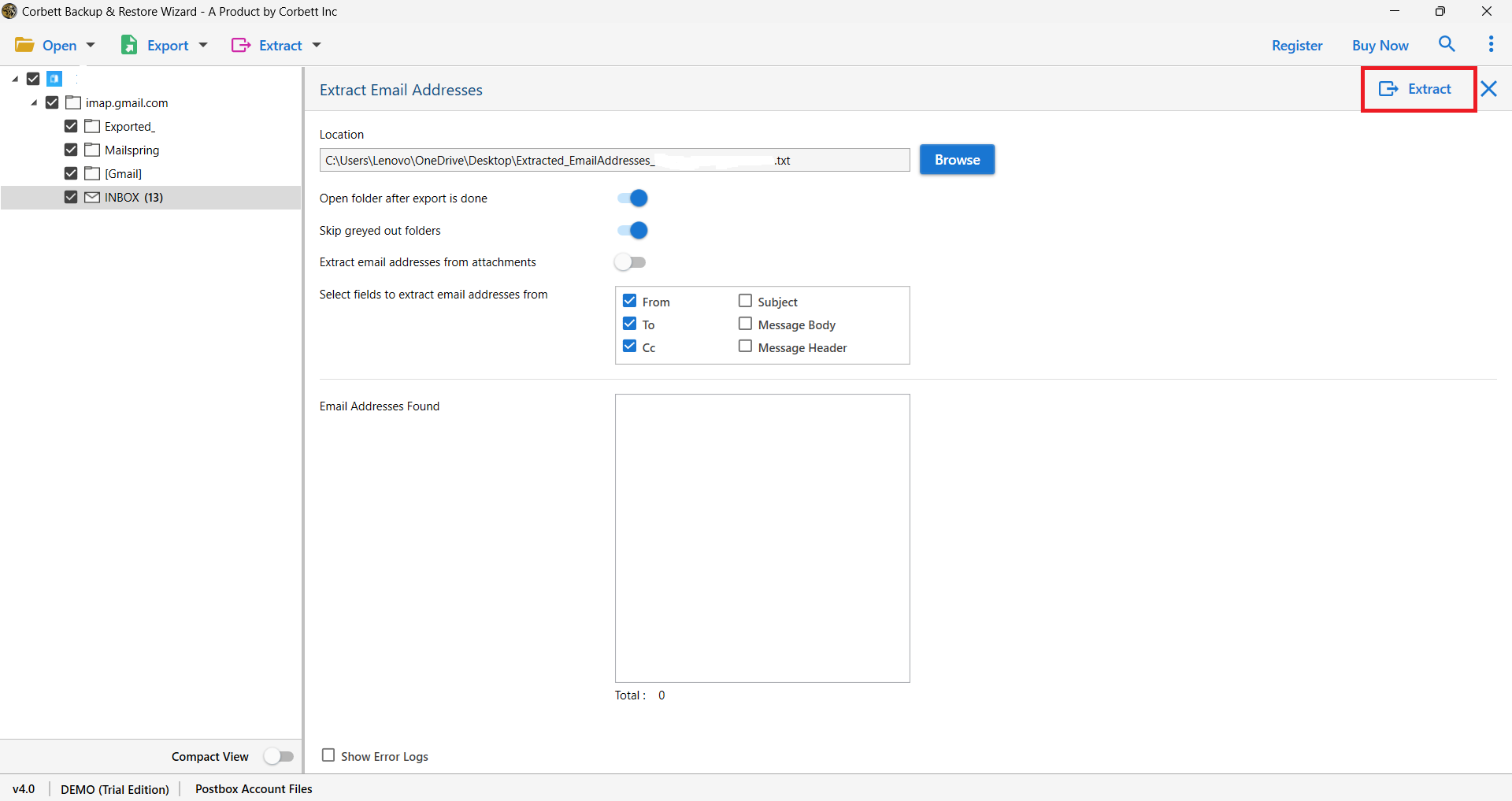 extract email address from Postbox 