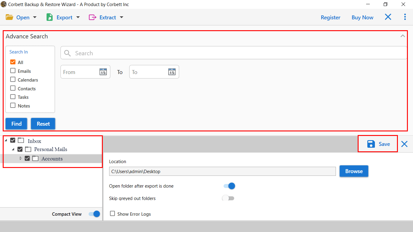 click save to import OST to Outlook