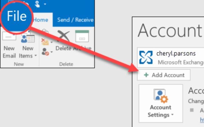 click file and add account options