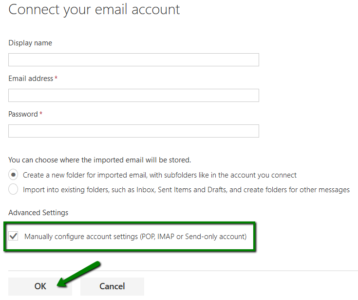 Prefer Manually configure account settings and Hit OK