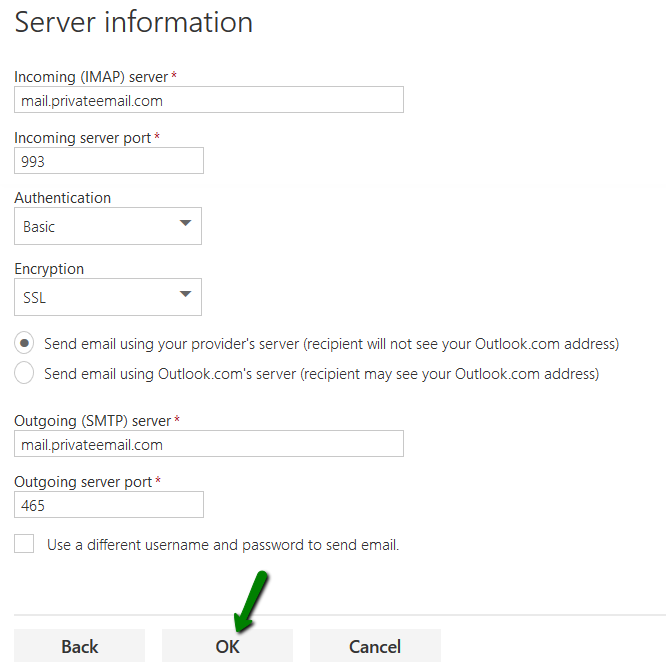 Choose a type of the account IMAP/SMTP or POP3/SMTP and select OK