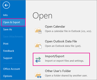 select import/export option