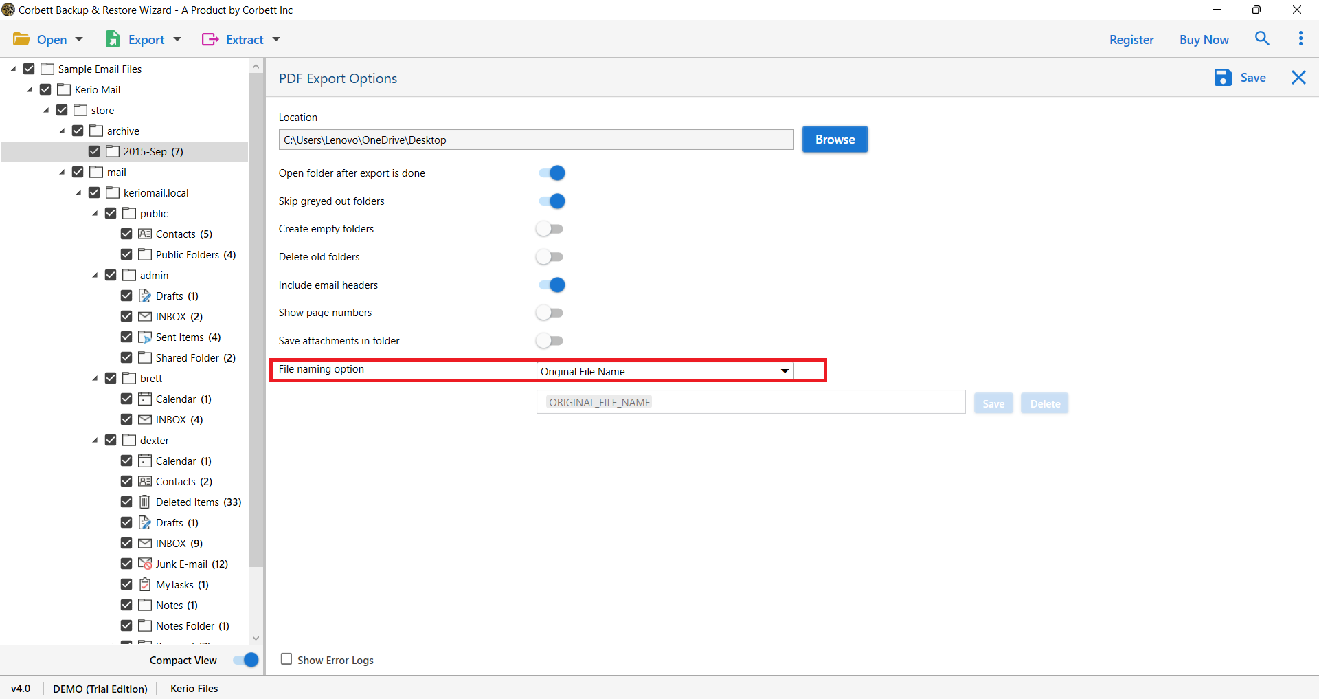 Select File Naming Options