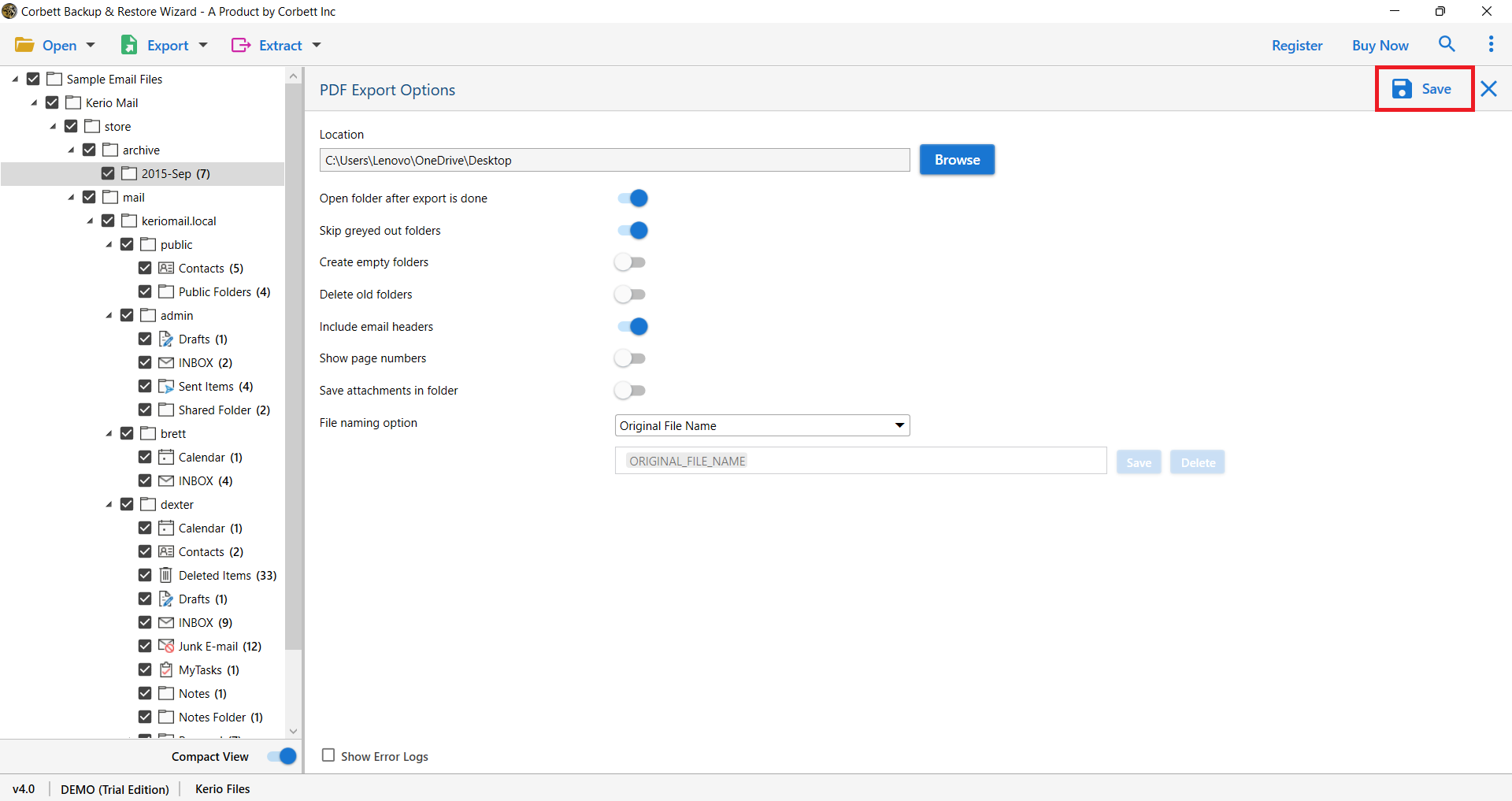 click save to export mdaemon to pdf