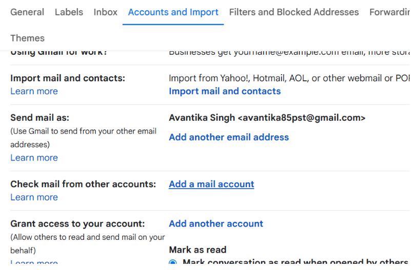 click accounts and import>>add a mail account