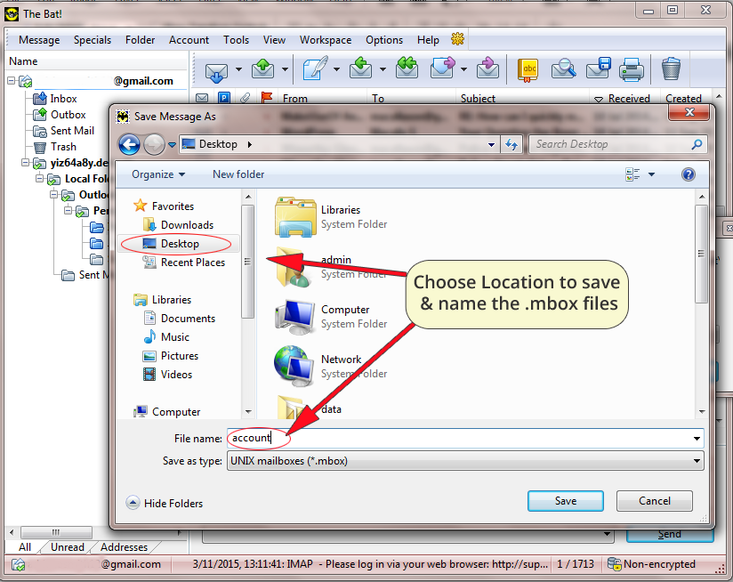 choose location to save mbox files