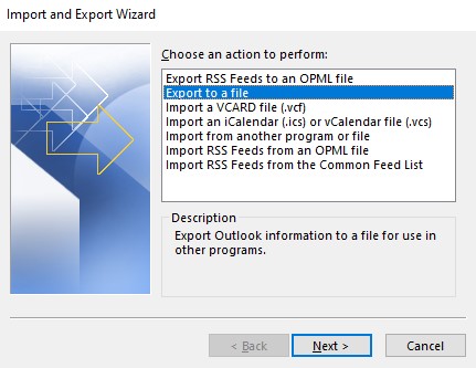 select export to a file