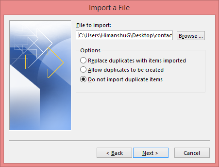 Browse and import a file