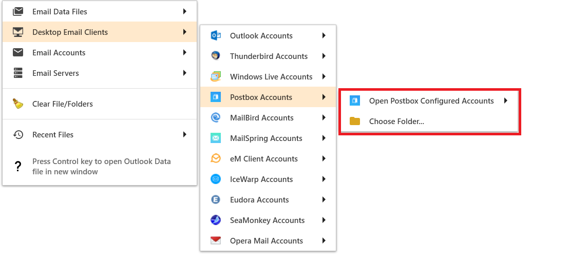 Select Postbox Files or Folders