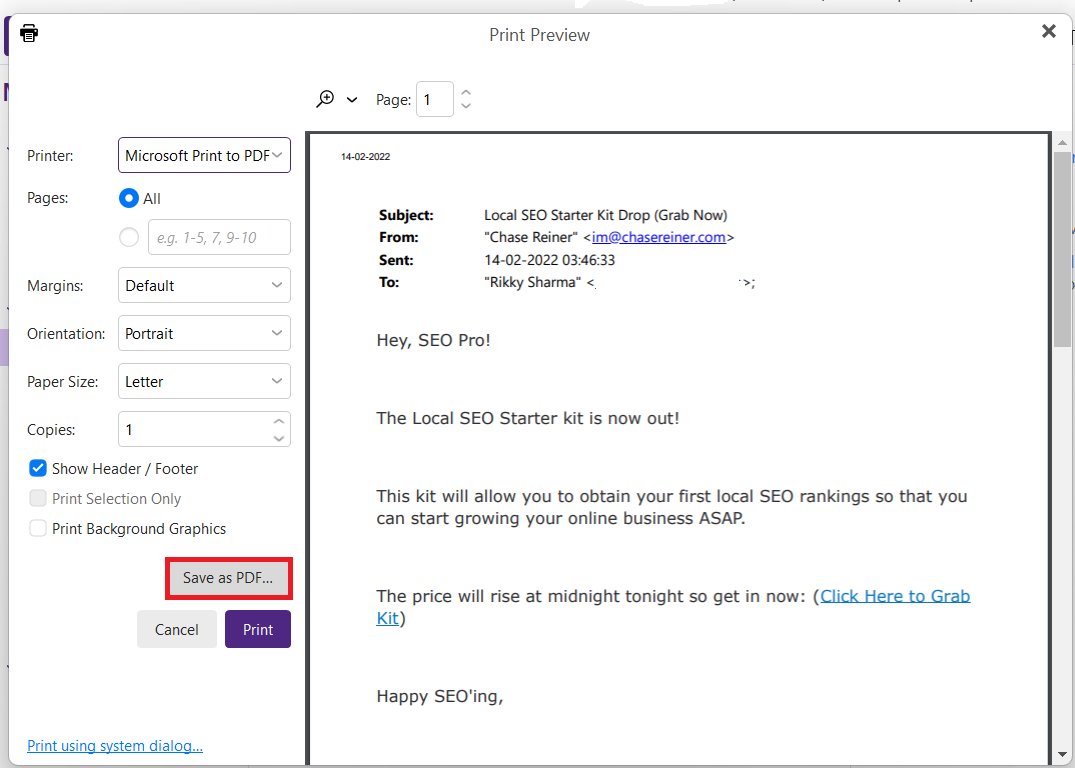 Select Save as PDF