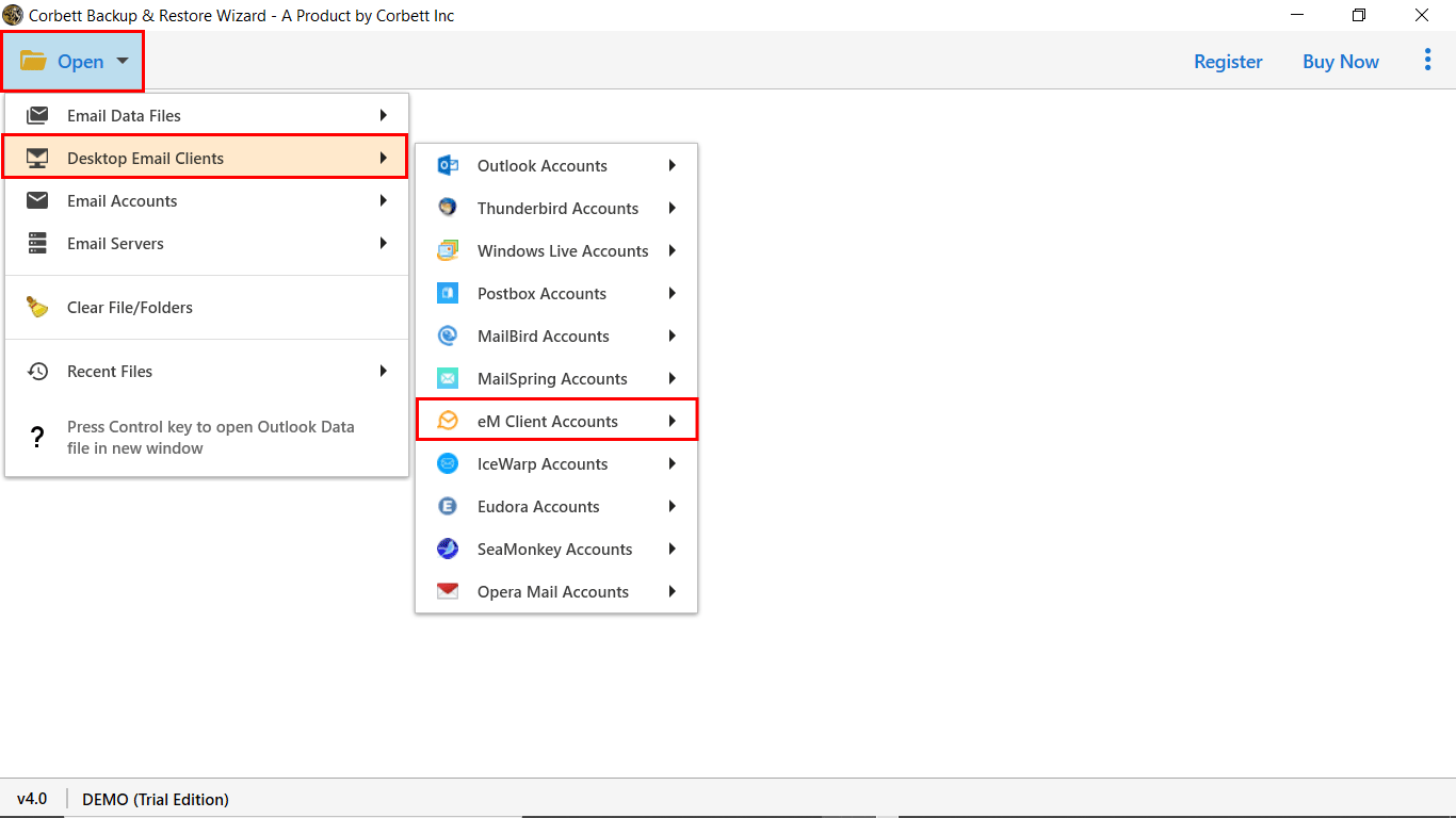 add eM Client data to software panel