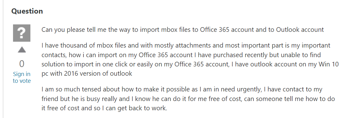 import MBOX to Outlook user query 1