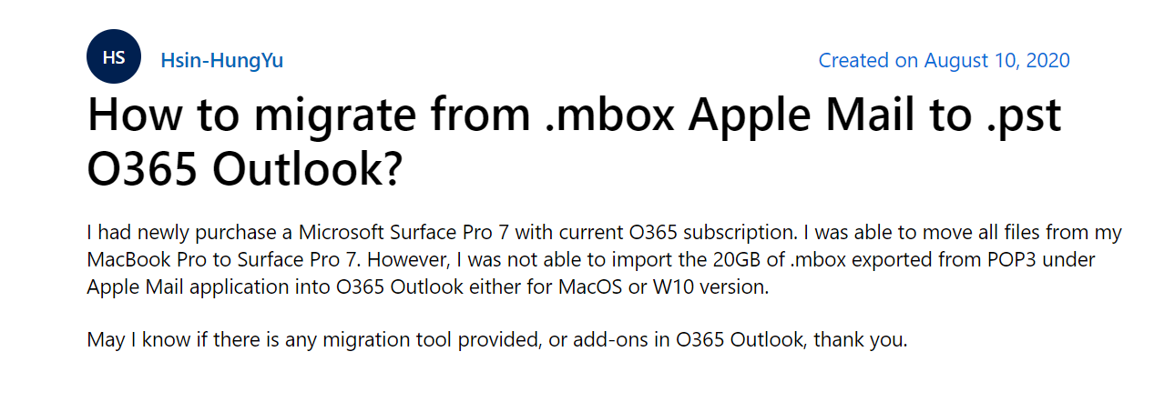 MBOX to Outlook user query 2