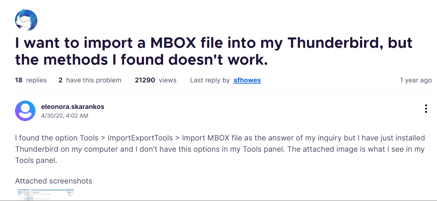 mbox to thunderbird user query