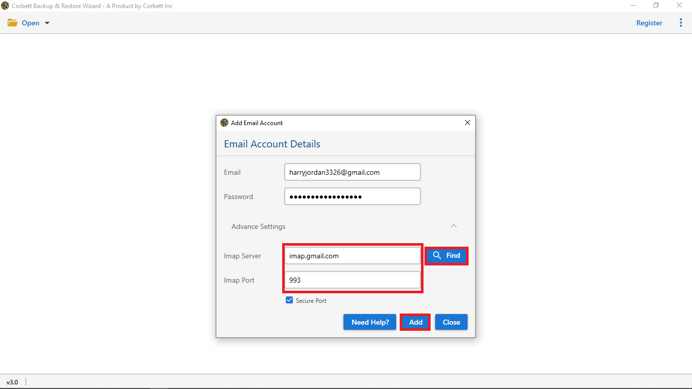 Enter your outlook account details and click add