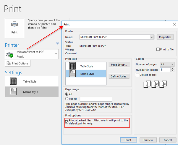 Outlook print to pdf feature