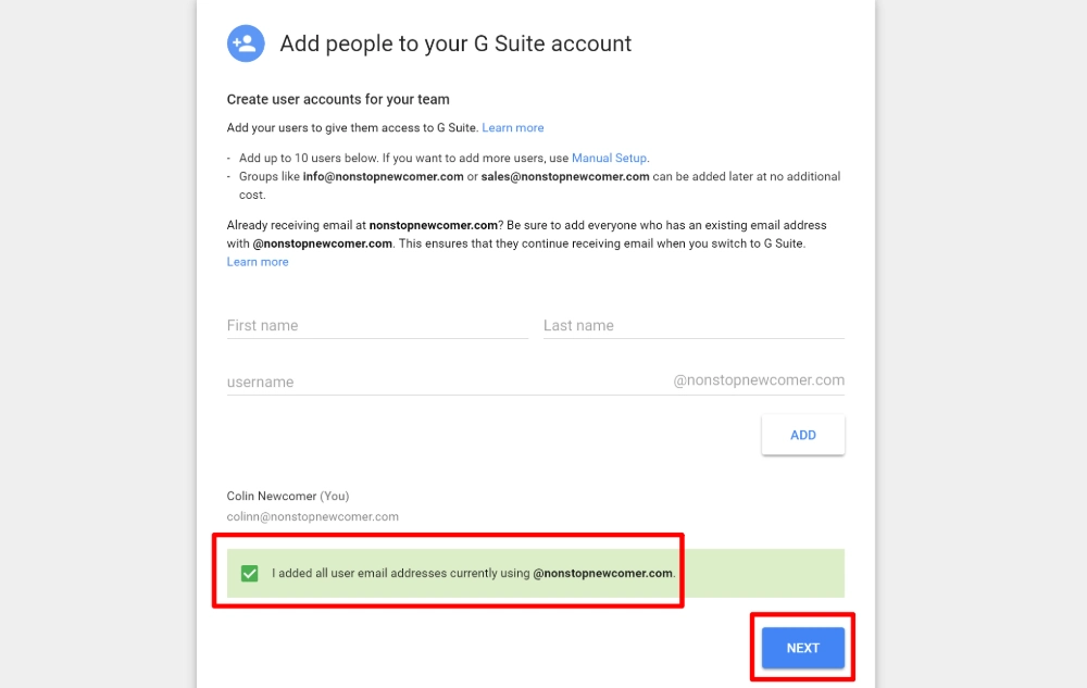 add people to G Suite account