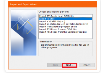 Export to file option in Outlook