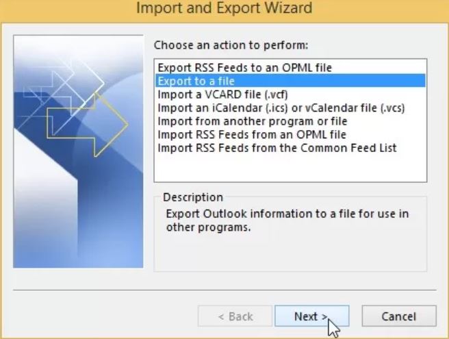 select export to a file option