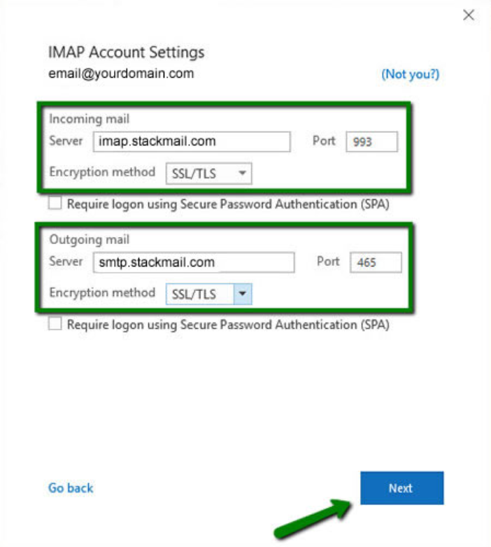 enter server details to add bt internet email to outlook