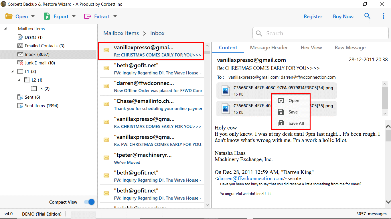 preview uploaded PST file data