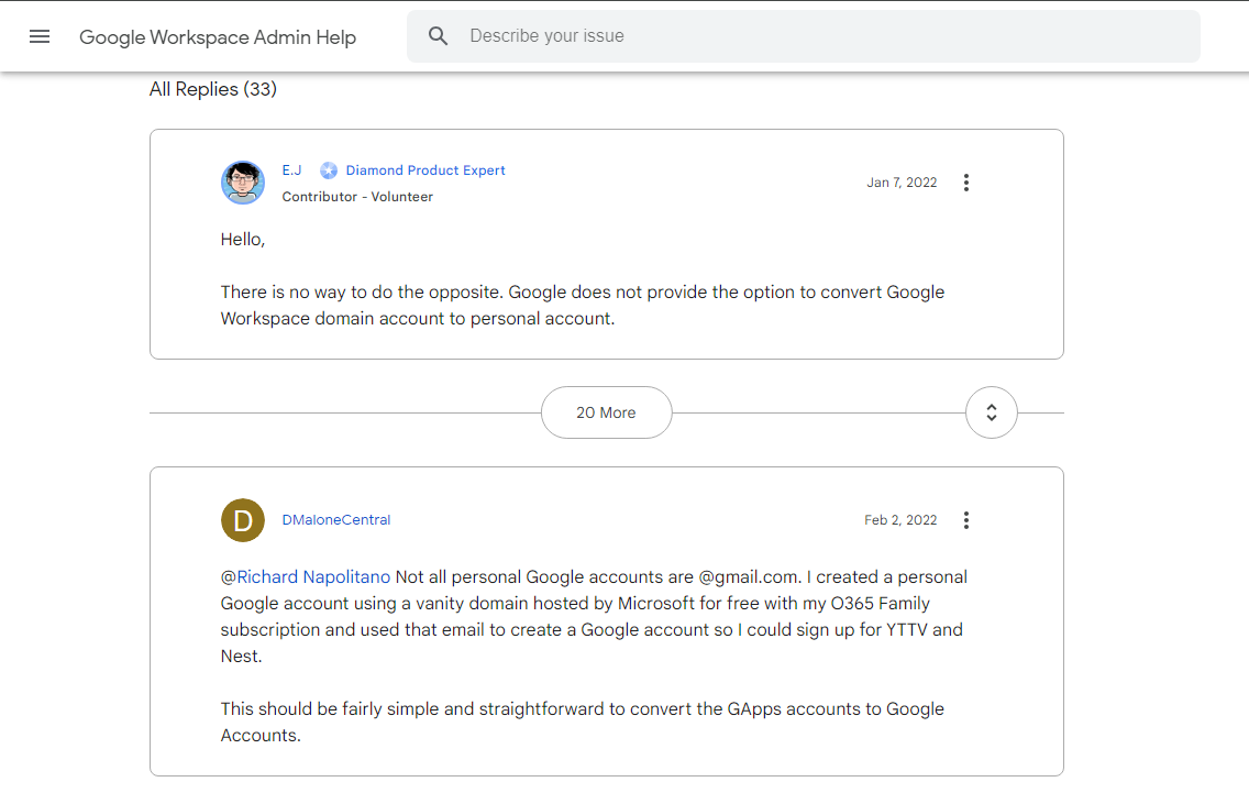 convert google workspace account to personal account