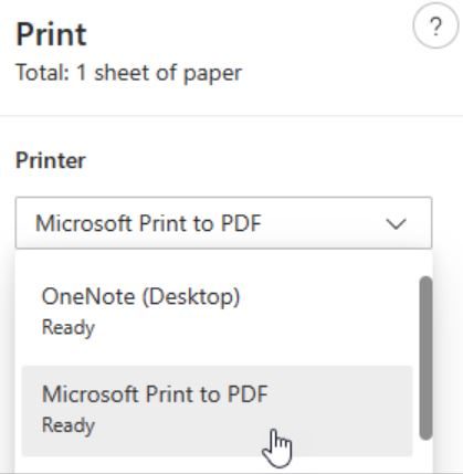 select microsoft print to pdf option