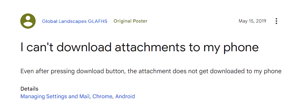 gmail won't download attachments user query