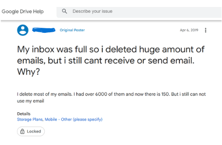 gmail storage full after deleting query