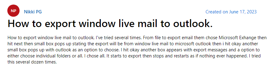 export windows live mail to outlook user query