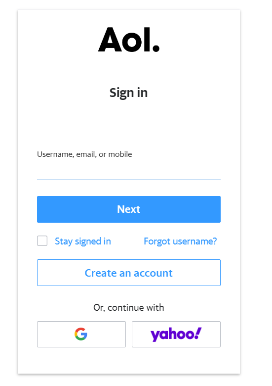 AOL login page