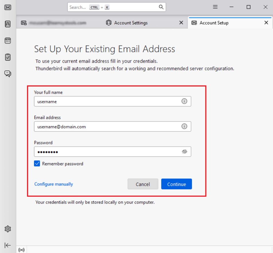 enter your email account details