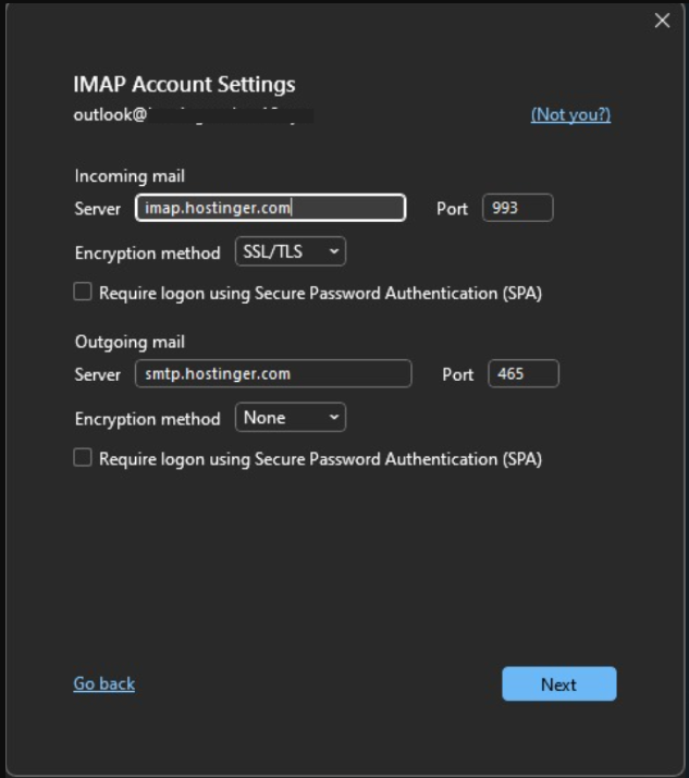 enter imap settings