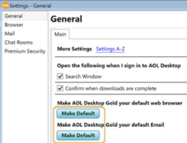 make aol default applications