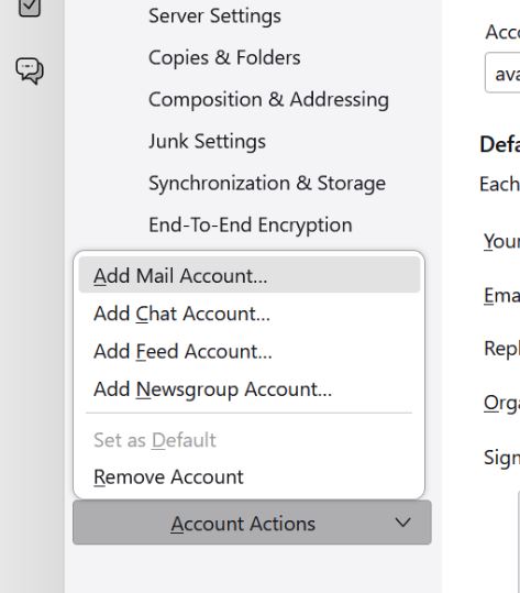 click account actions then add mail account