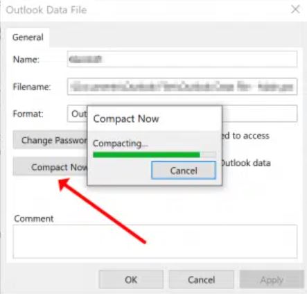 compact files to fix outlook mailbox is full