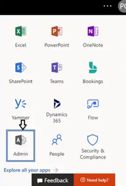 click microsoft 365 admin center