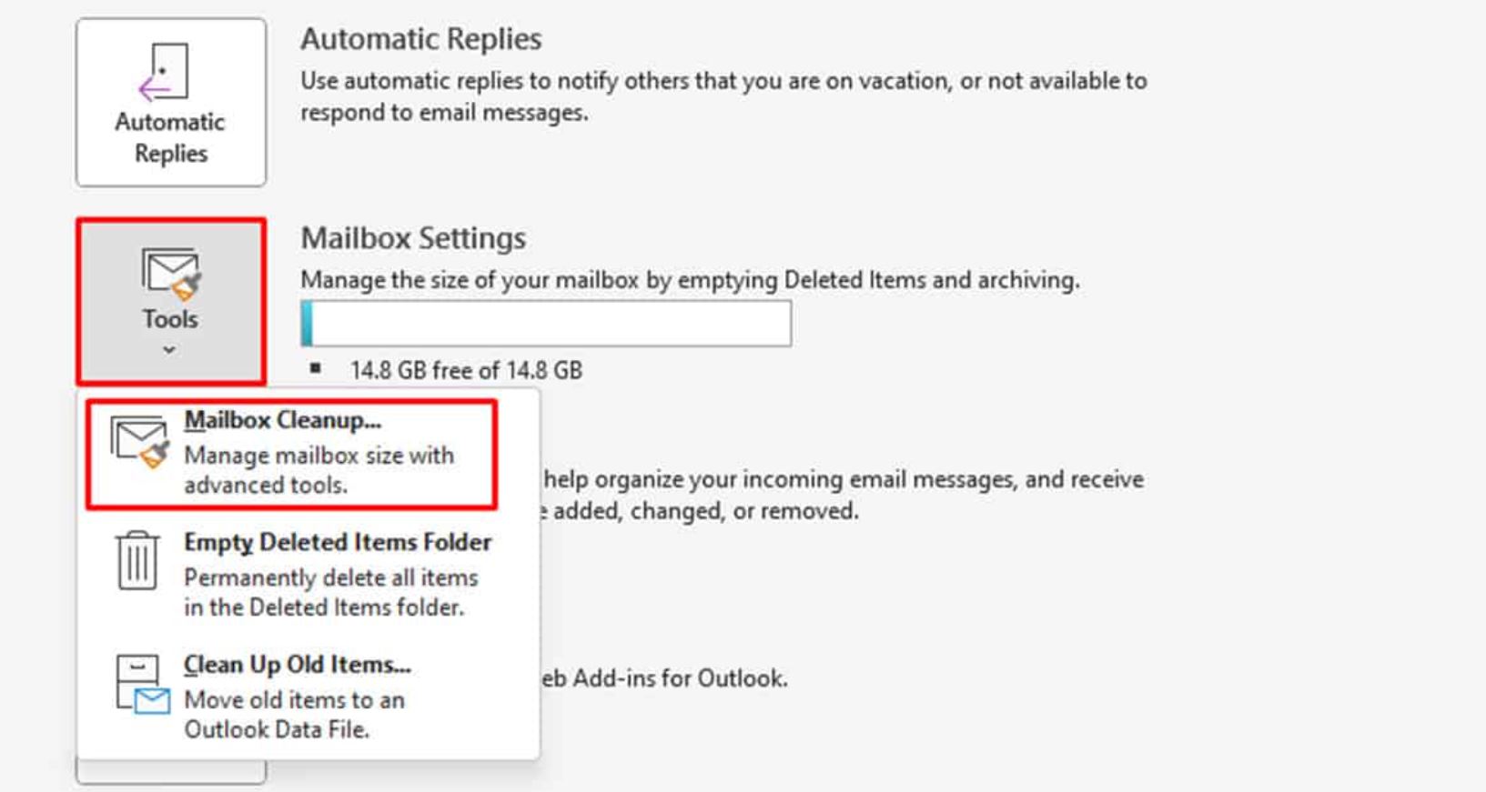 choose mailbox cleanup option