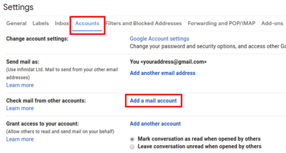 click add a mail account option