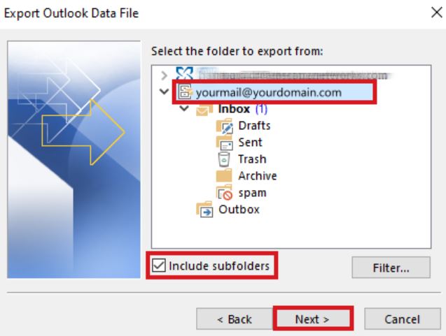 choose the folder to export