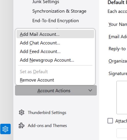 select account action and add mail account