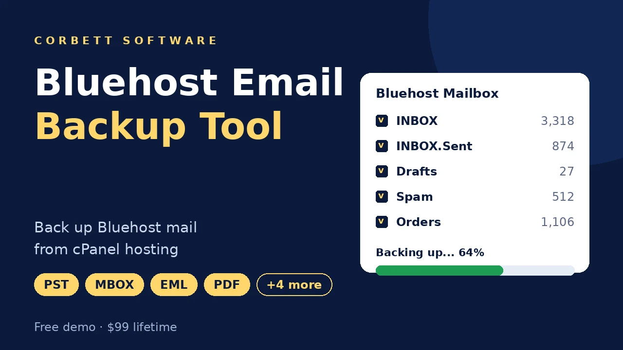 Bluehost backup tool video walkthrough showing Bluehost folder selection and backup progress