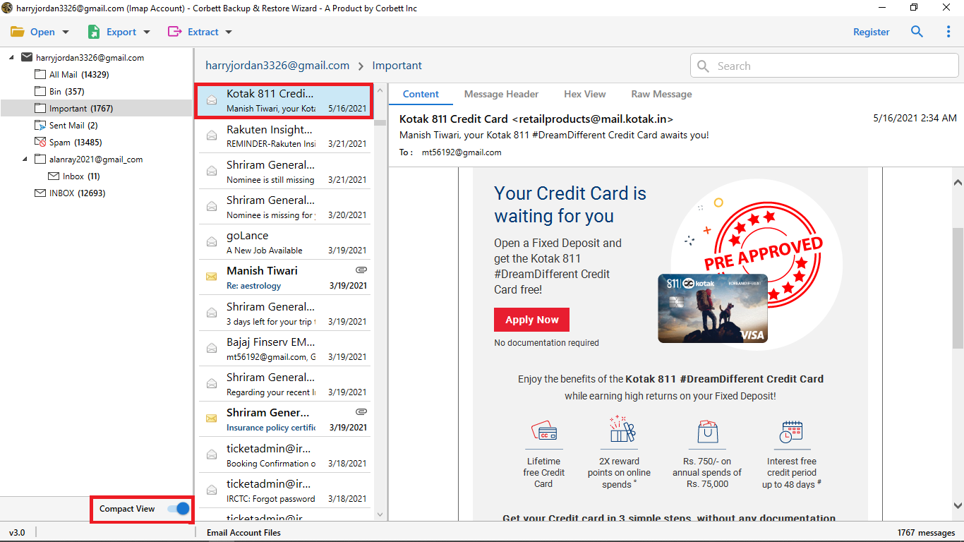 preview your loaded yahoo mailbox data