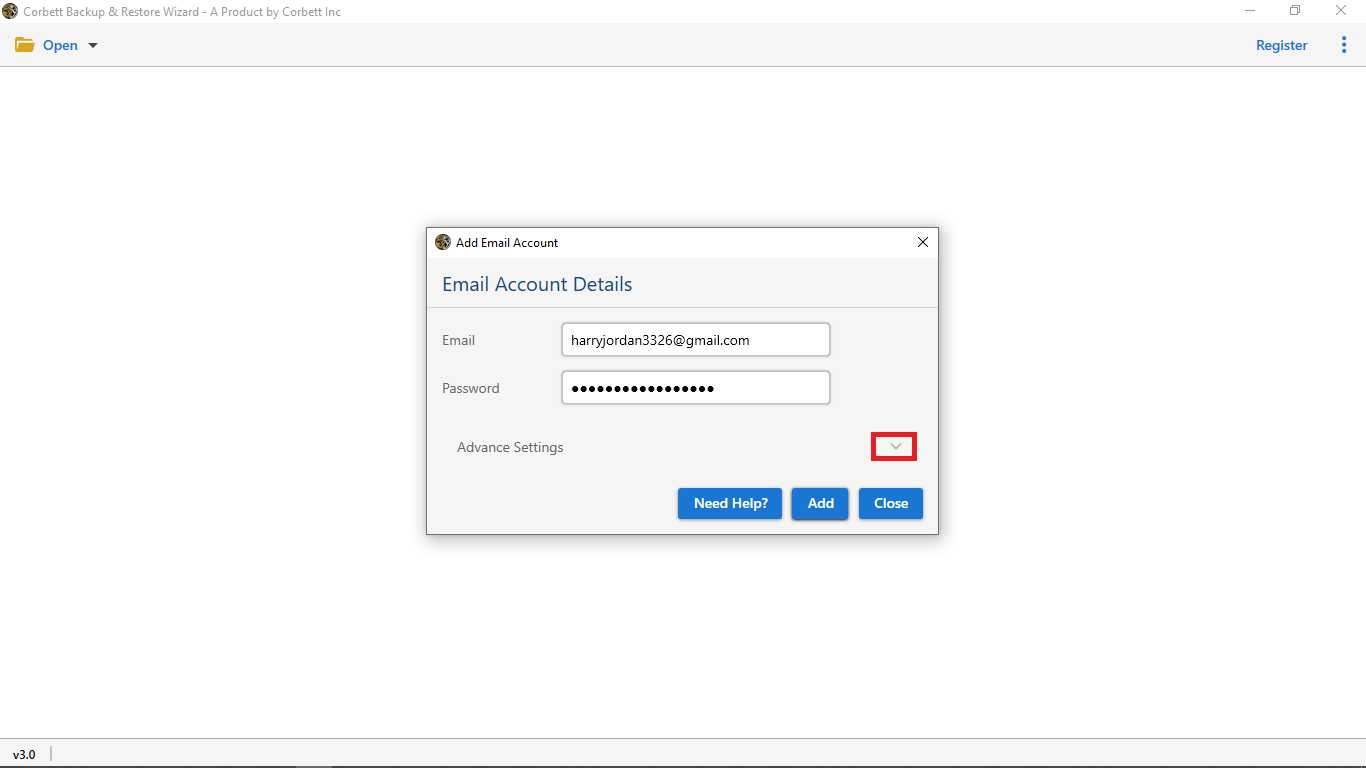 enter email account credentials 