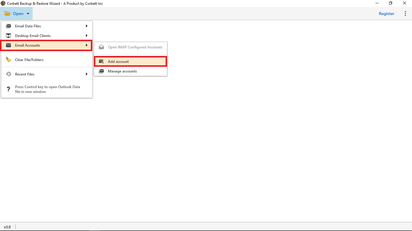 in the dropdown menu, select email accounts >> add accounts